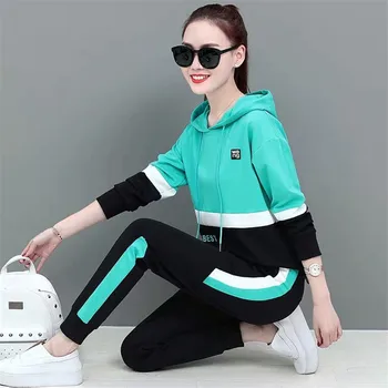 

Casual Set Women Spring Sweatshirt Autumn New Fashion Plus Size Loose Long Sleeve Sweater Two-piece Running Female Sportswear