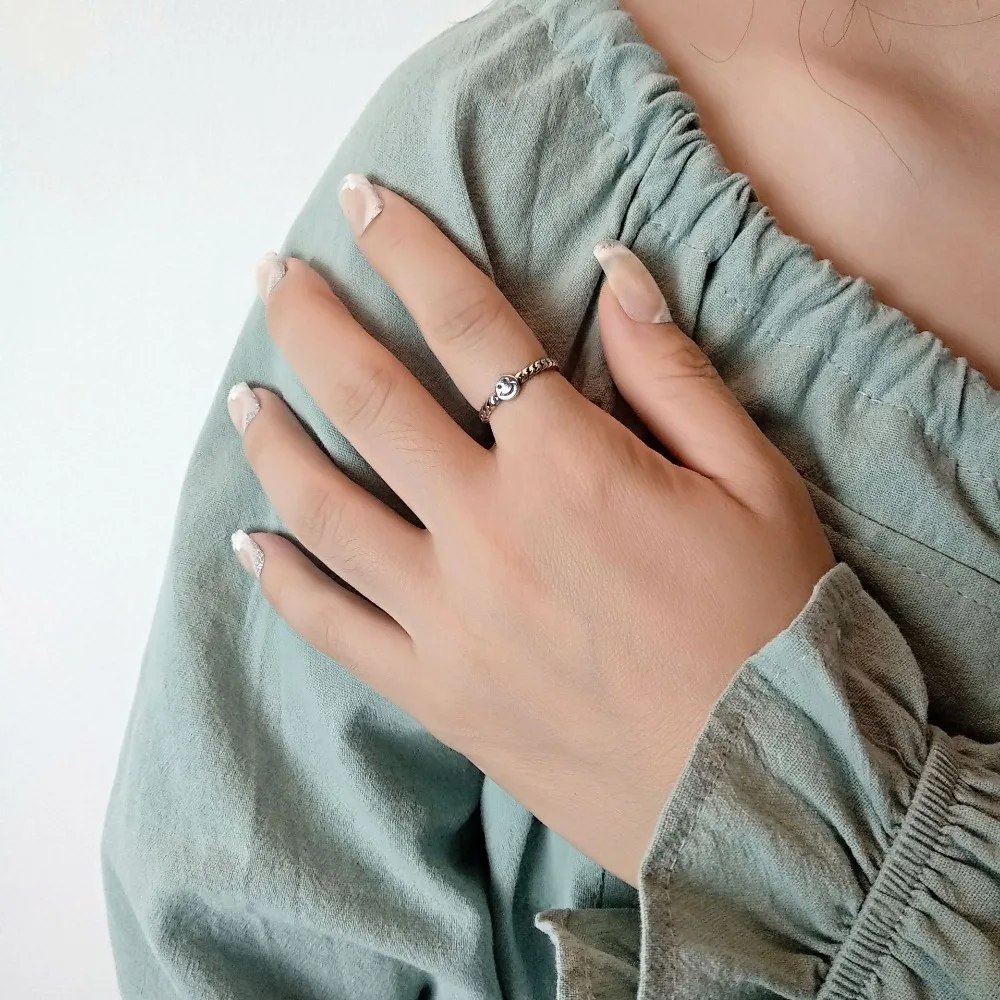 SHANICE, 925 пробы, серебряное, Открытое кольцо, для женщин, леди, панк, Винтаж, старый тайский, серебряная, для девушек, цепочка, улыбка, личность, хорошее ювелирное изделие, Anillos