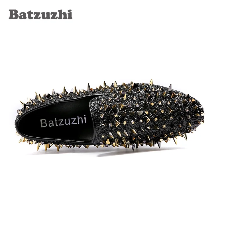 Batzuzhi итальянские модные Мужская обувь для подиума с шипами, мужские лоферы с заклепками; повседневная обувь под платье Для мужчин Туфли без каблуков из замши ручной работы, размеры 38–46
