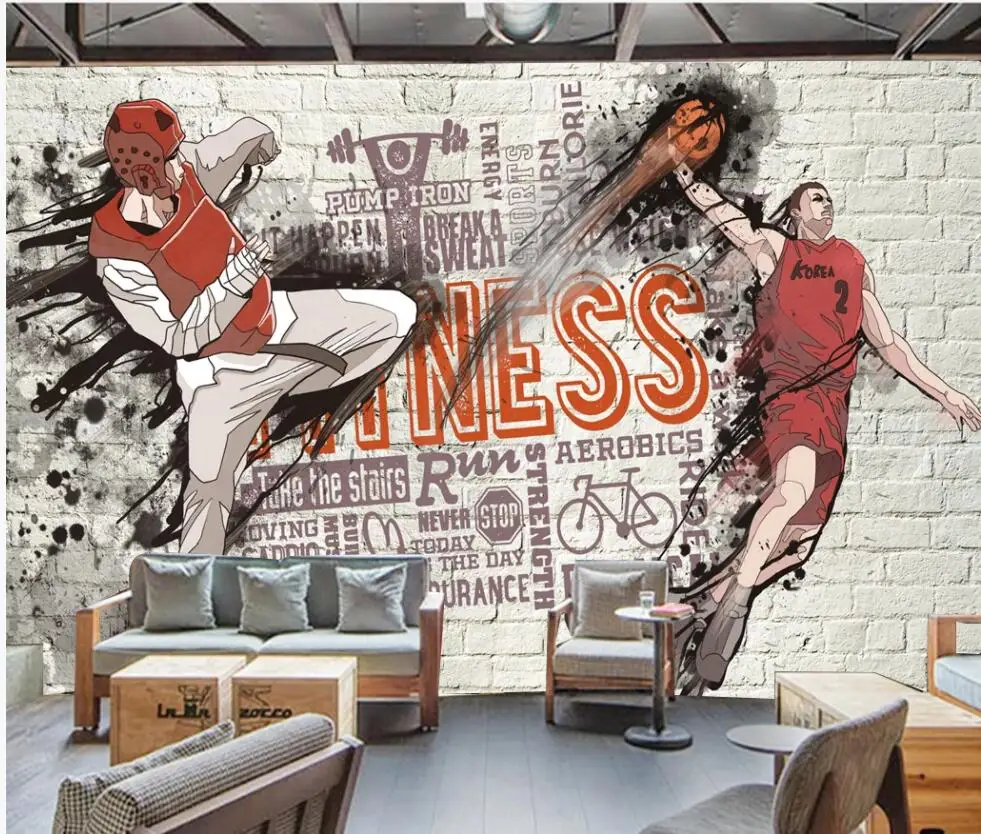 3d обои на заказ ностальгическая кирпичная стена ручная роспись баскетбол