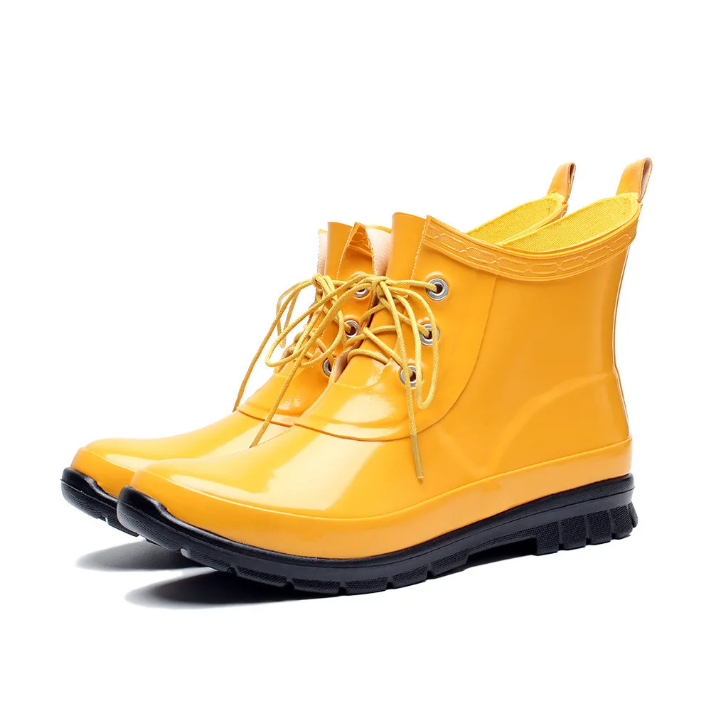Yellow Новые резиновые сапоги для женщин; резиновые водонепроницаемые сапоги на каблуке; короткие резиновые сапоги; женские резиновые сапоги; F52 - Цвет: Yellow