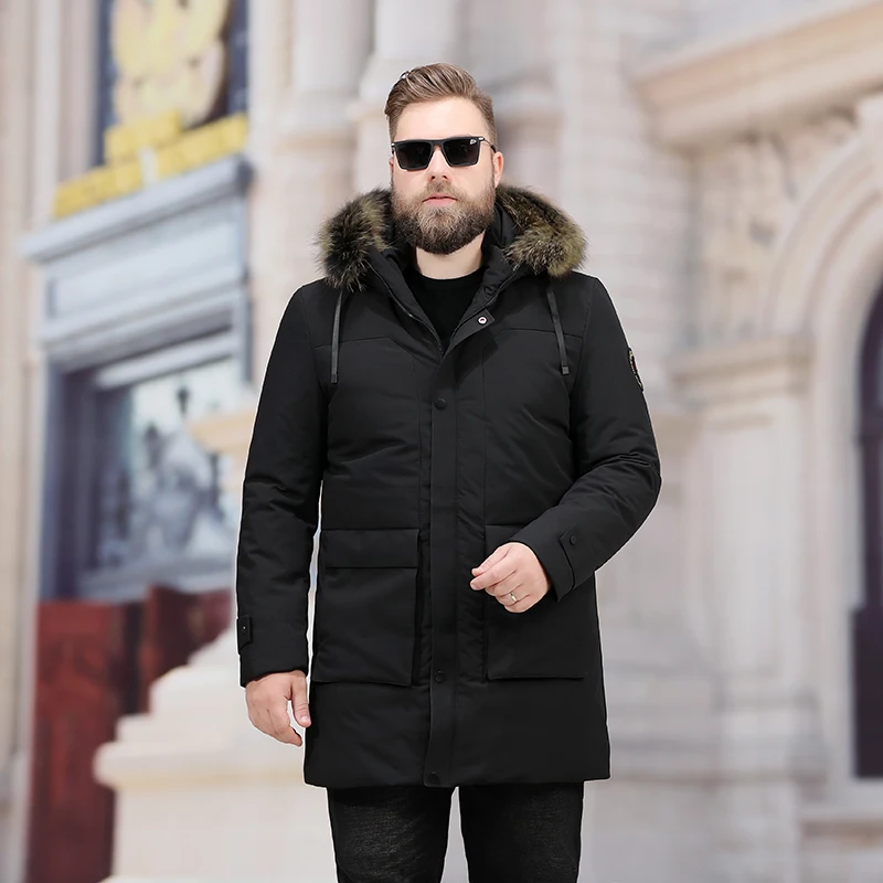 

big Plus Size 8xl 7xl Men's Leisure Down Jacket Winter Thick Hood Detached Warm Waterproof Big Raccoon Fur Collar Down Jacket