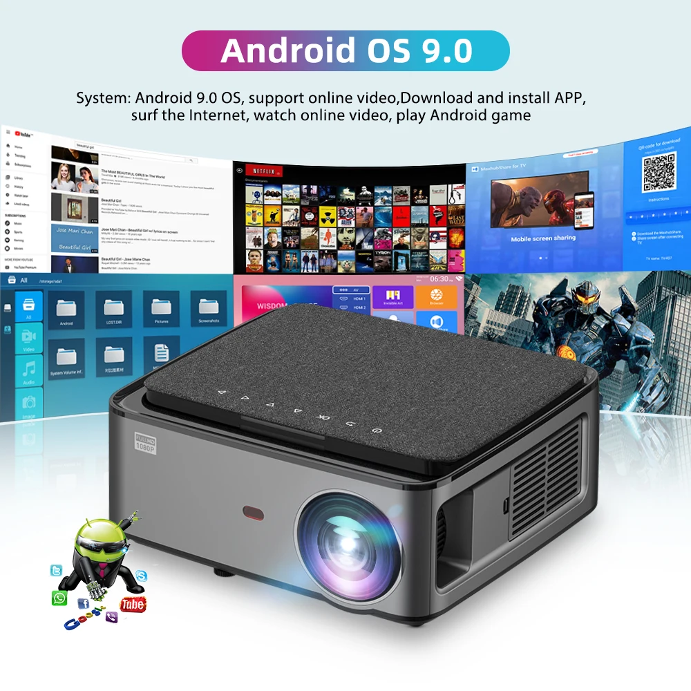 Rigal RD828 1080P Full HD LED Projector WIFI Android 9.0 Projetor Native 1920 X 1080P 3D Home Theater Smart Phone Video Beamer