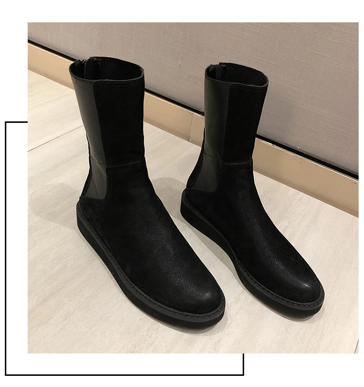 Ботинки martin из нубука на Плоском Каблуке с молнией сзади; botines; женские облегающие сапоги до середины икры; модные женские сапоги В рыцарском стиле; botas; удобная женская обувь на толстой резиновой подошве