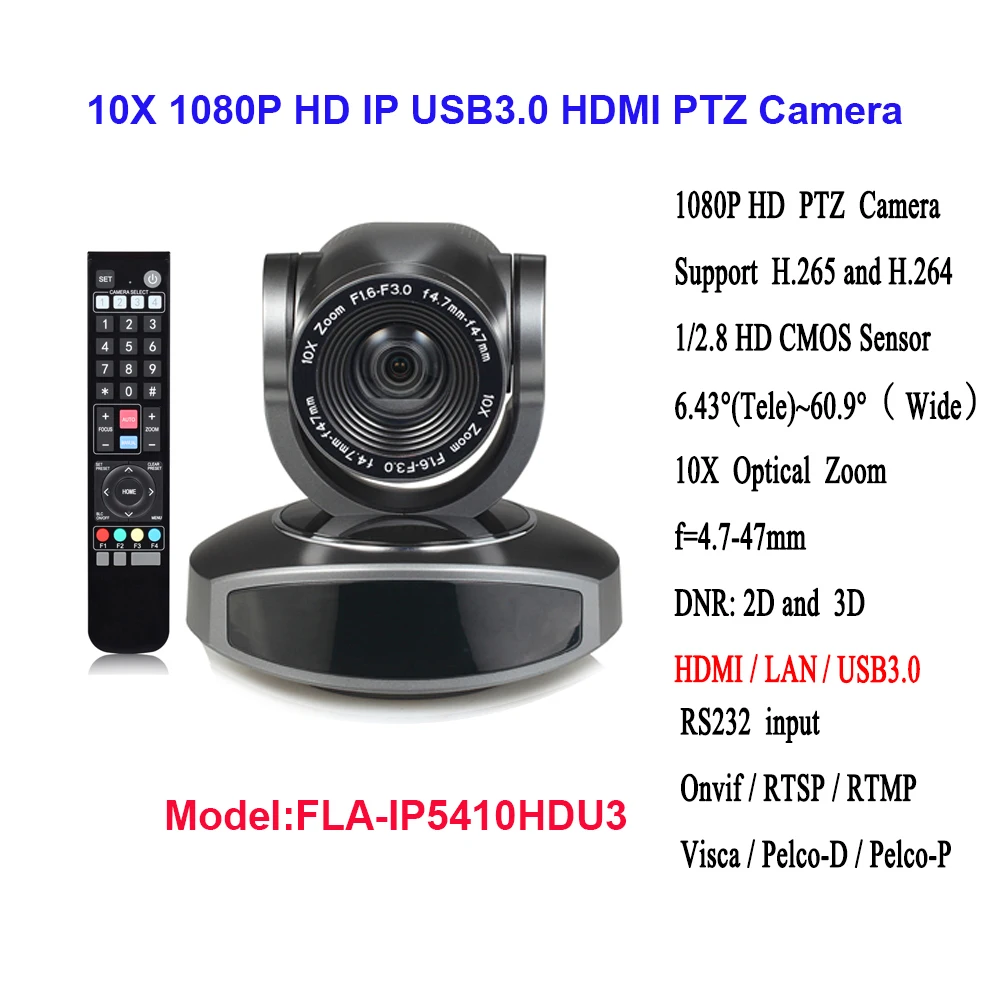 2mp 1080p/60fps 10x Zoom plug and play USB 3.0 ptz ip camera live