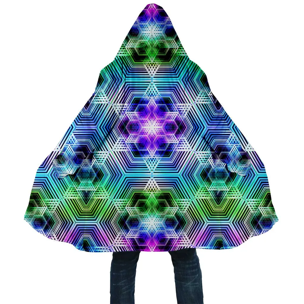 2021 Winter Herren Mantel Psychedelic Regenbogen stil 3D volle Druck Fleece Mit Kapuze Mantel Unisex Casual Dicke Warme Cape mantel PF59 – Detail 26