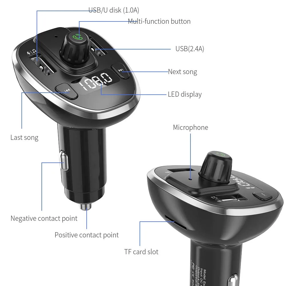 JINSERTA Bluetooth 5,0 FM передатчик автомобильный MP3-плеер двойной USB Автомобильное зарядное устройство с детектором напряжения 3.4A зарядное устройство для мобильного телефона