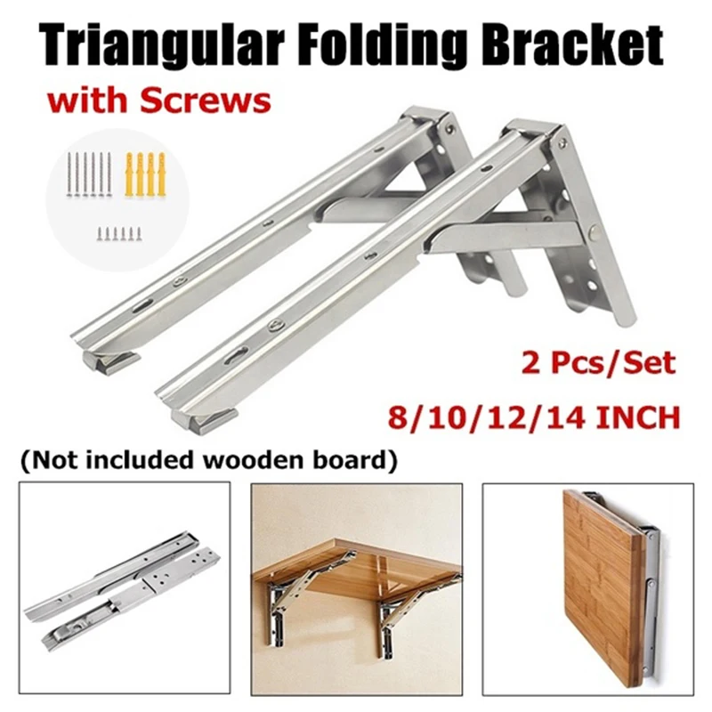2PCS Triangle Folding Angle Bracket Thickened Wall Mounted Bench Bearing Shelf Space Saving DIY Heavy Duty Foldable Support Rack |