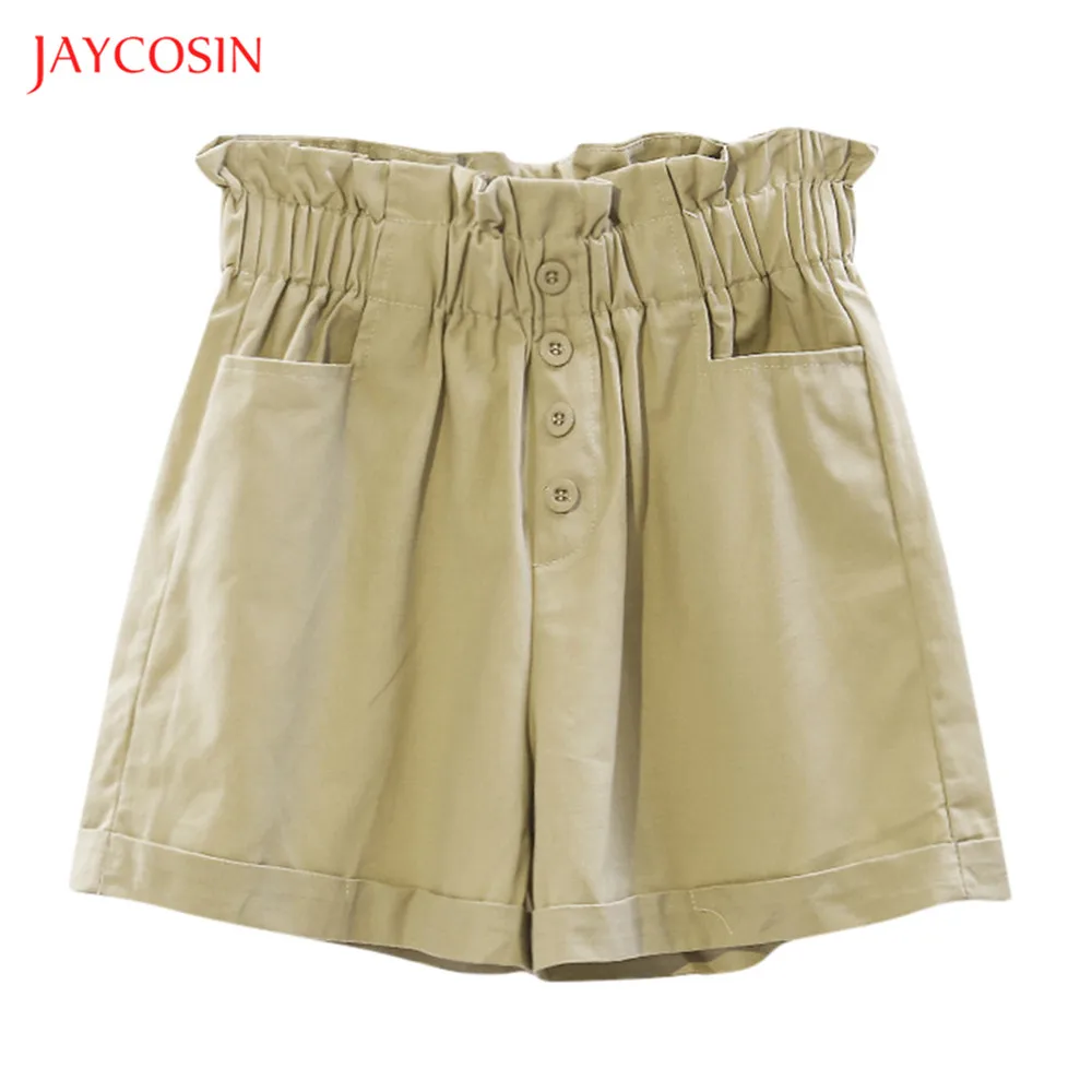 Jaycosin новые женские шорты летние повседневные модные однотонные шорты на пуговицах со средней талией эластичные Широкие шорты 5 цветов один размер