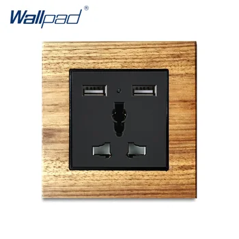 

3 Pin MF With 2 USB Socket Wallpad Luxury Wooden Panel Electric Wall Power Socket Electrical Outlets For Home