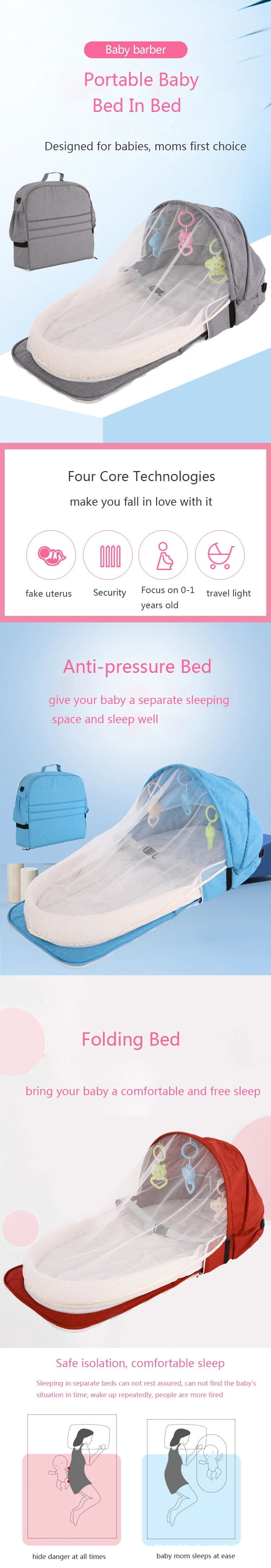 Children's Bed Portable Crib Baby Crib Folding Bed Baby Nest Cot Mosquito Net Cradle Car Travel Bed For Newborns Cots For Babies