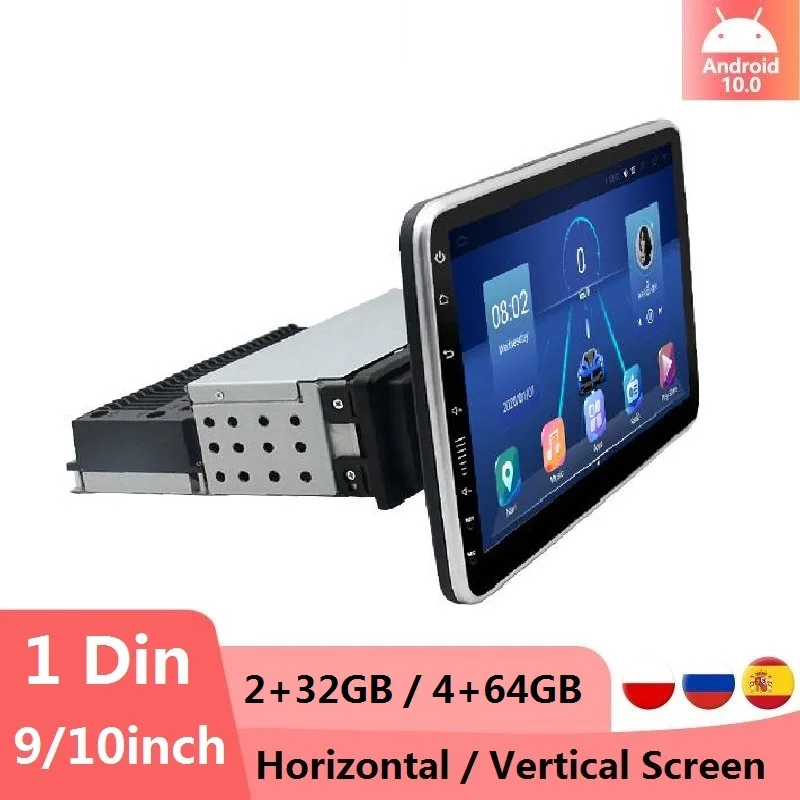 Автомагнитола 1DIN вращающийся Автомобильный мультимедийный плеер Android 10 0
