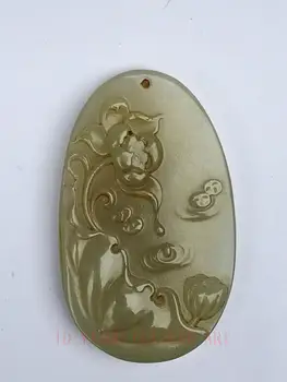 

YIZHU CULTUER ART Collection Old China Xinjiang Jade Hand Carving delicate lotus leaf Pendant