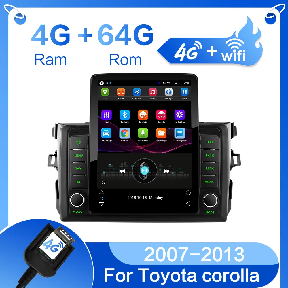 Автомагнитола для Toyota Corolla 2006-2013 Android 10 видео мультимедийный плеер в стиле Тесла