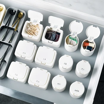 

Plastic Organizer Storage Bin Jewerly Container Trinket Box Bead Home Cubes Small with Lid Pill Desktop Earring Case Round Mini