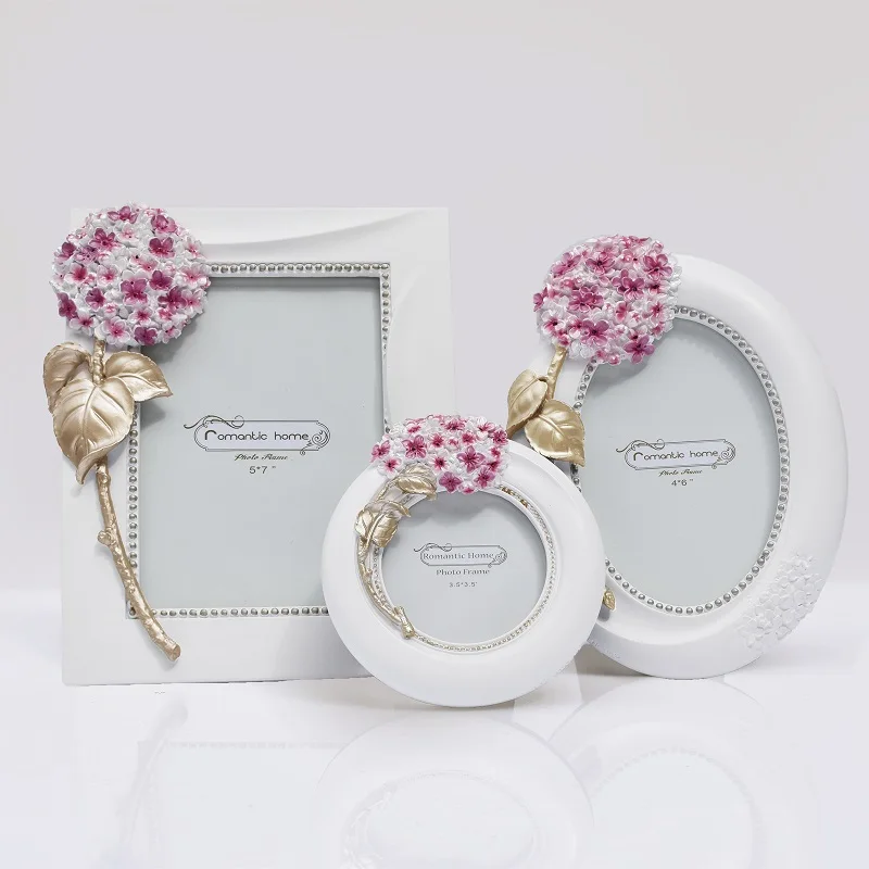 Handmade resin European style pastoral princess room wedding wedding gift wedding photo hydrangea resin 7 inch photo frame - Color: C4
