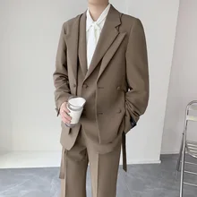 OIMG traje de dos piezas falso para hombre, traje holgado, a la moda