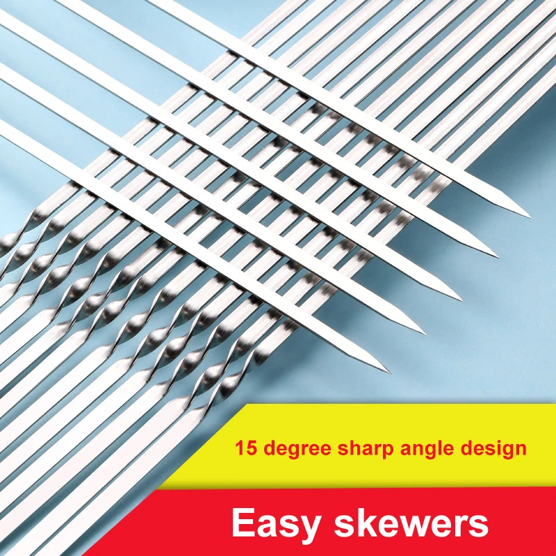 Skewers 50Pcs Stainless Steel BBQ Reusable Barbecue Needle Kebab Stick Outdoor BBQ Accessories Tools Kitchen Accessories barbecue skewers