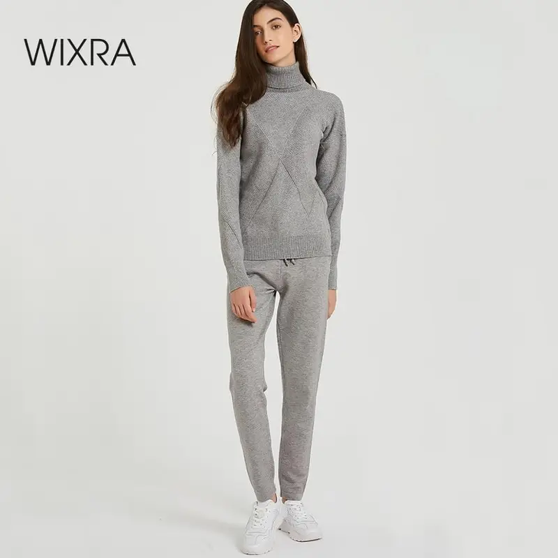 Wixra Женские повседневные трикотаж костюм комплект с длинным рукавом свитер брюки