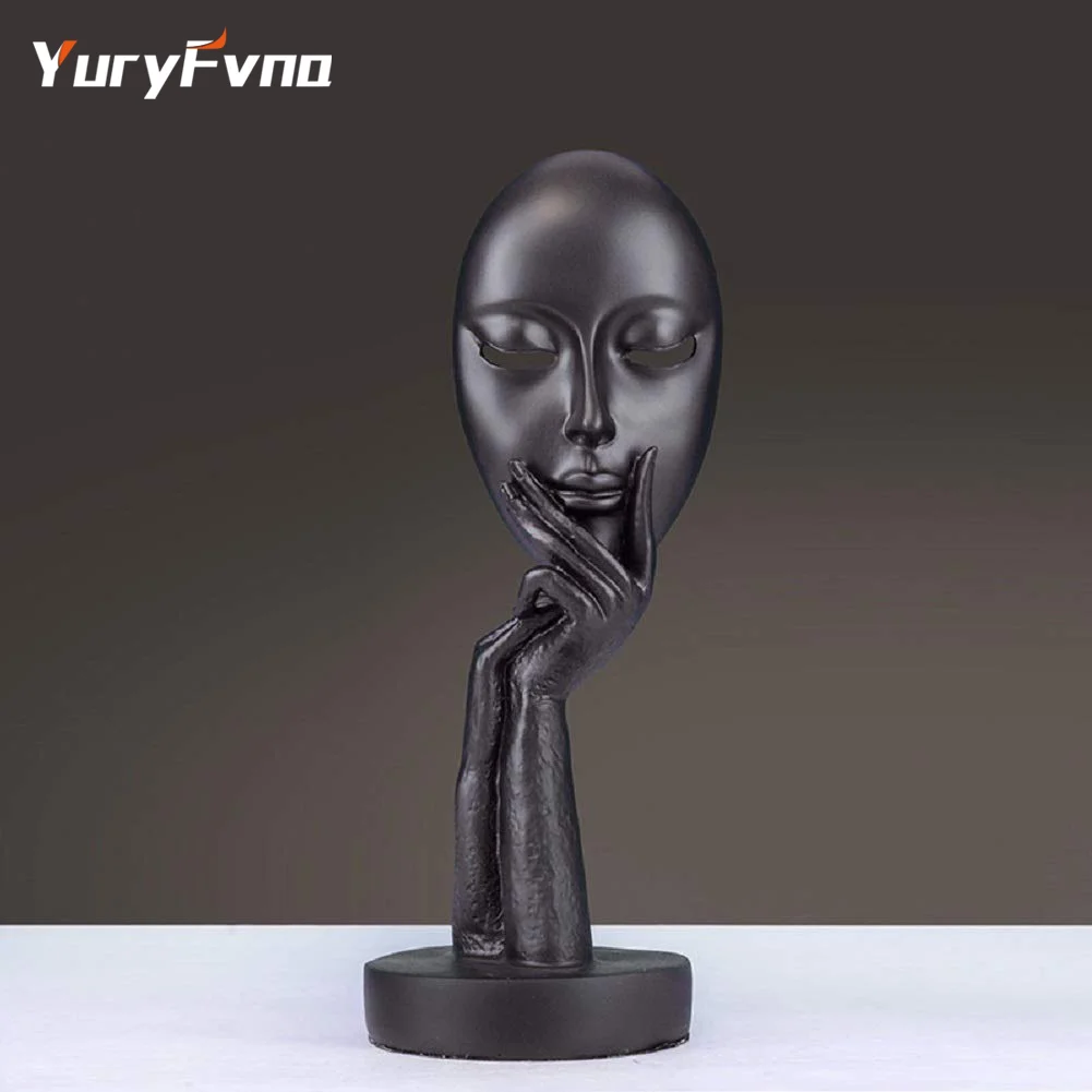 YuryFvna Тихая Статуэтка женщина мышление Леди Маска Статуя Смола абстрактная скульптура офис украшение дома статуя подарок