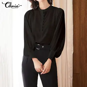 

Celmia Womens Summer Blouse 2020 Elegant Top Sexy Ruffles Long Lantern Sleeve Shirt Casual Buttons Plus Size Blusa Femininas 5XL