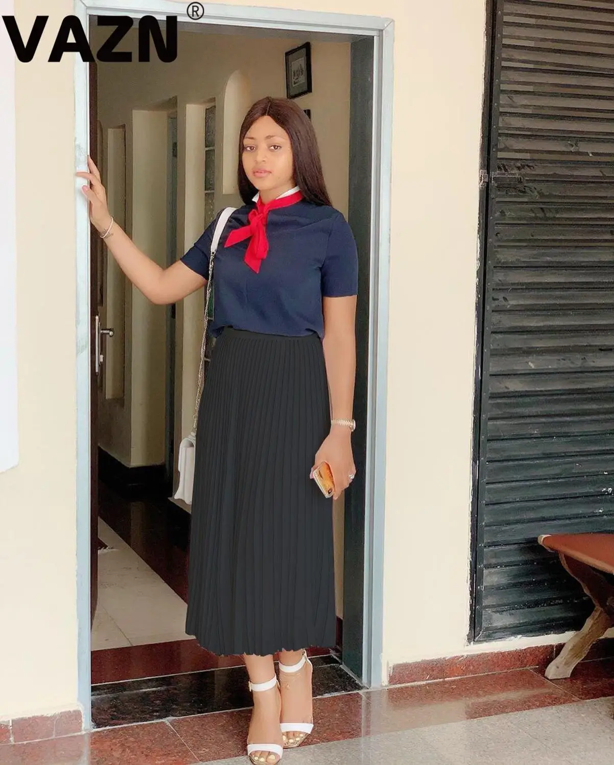 VAZN FNN8314 Новое поступление Знаменитые Сексуальные Женские однотонные облегающие длинные юбки шифоновые плиссированные Ретро свободные Джокер макси юбки