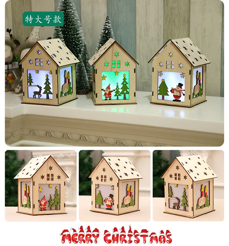 Рождественский маленький деревянный дом, висячие украшения, 4 цвета, светодиодный светильник, бревенчатая кабина, украшения, Рождественский домашний бар, сделай сам, украшение, разборное