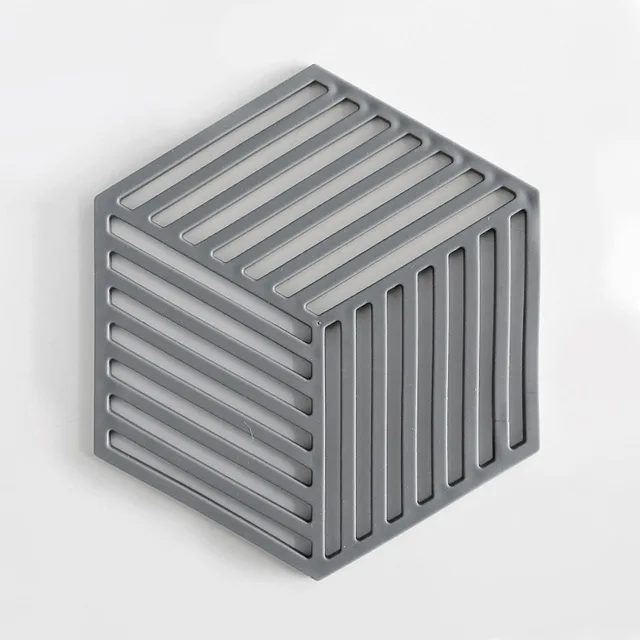 Hot Pad Stand Mug Cup Mat   Heat-Insulated Bowl Placemat  Desktop Eco-Friendly  1PCS Chic Silicone Coaster Hexagon Gray Line 1 piece