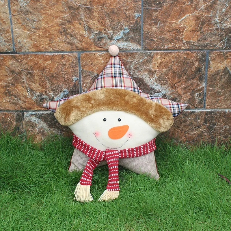 

Christmas Festival Star Shaped Snowman Pattern Car Sofa Pillow Durable and Easy To Look After Home Decoration