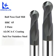 Fraise en bout à nez sphérique HRC65 1 12 Mm 2 flûtes fraise pour outil de coupe en acier au tungstène en acier inoxydable fraises en bout d'usinage CNC