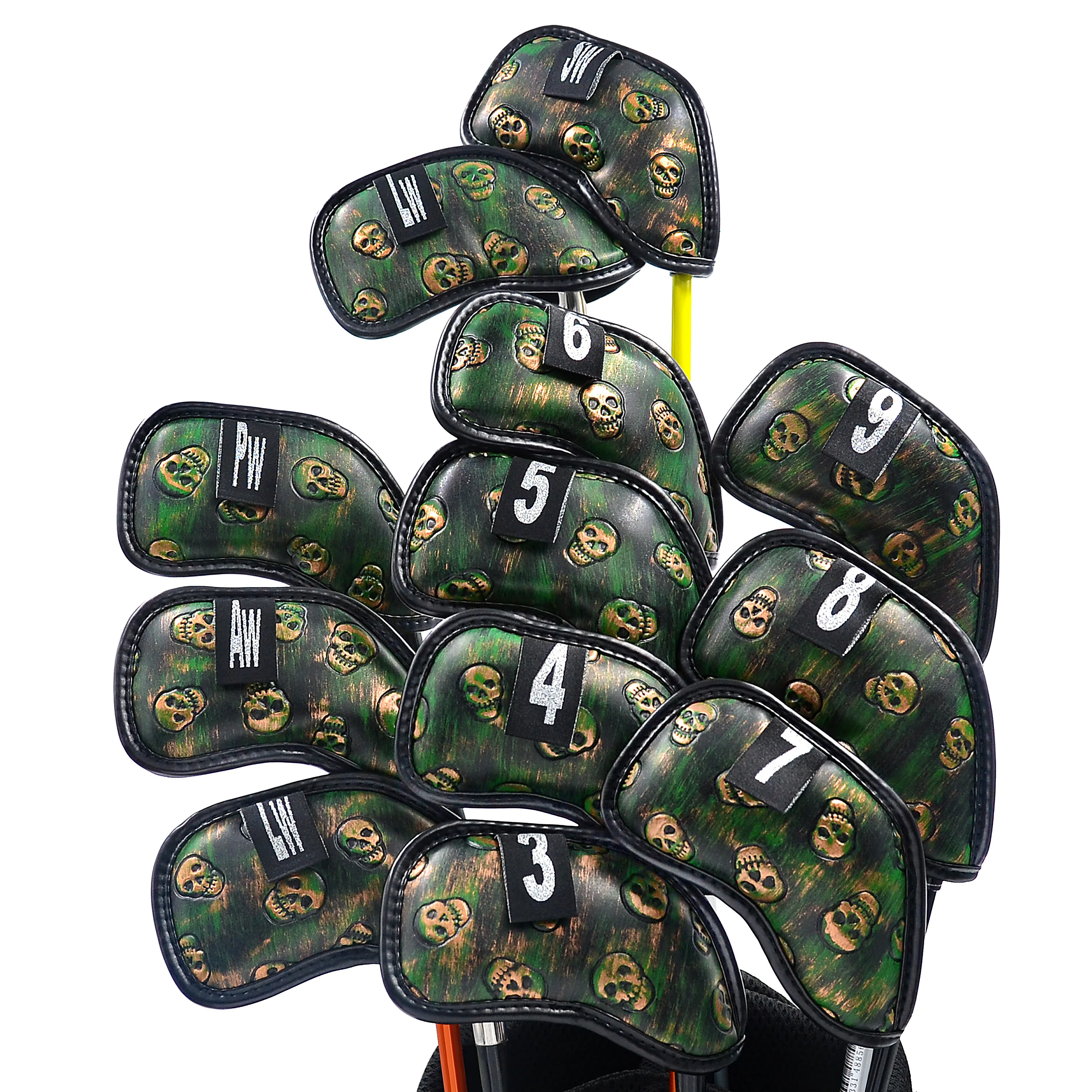 

NEW Original Champkey Monster Skull Golf Iron Head Cover Pack of 12pcs(3~9,A,P,S,L,L)- Black Green Color Golf Iron Headcover
