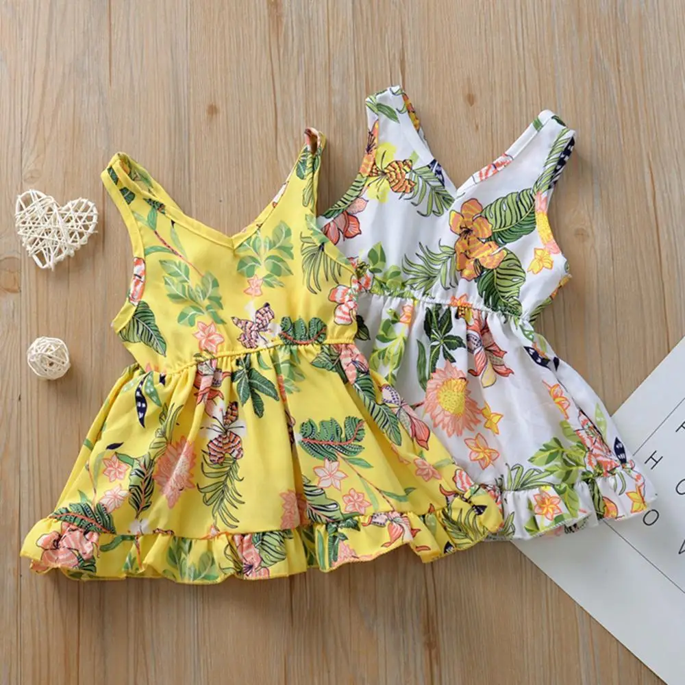 Жилет для маленьких девочек летнее платье с оборками и цветочным принтом детское