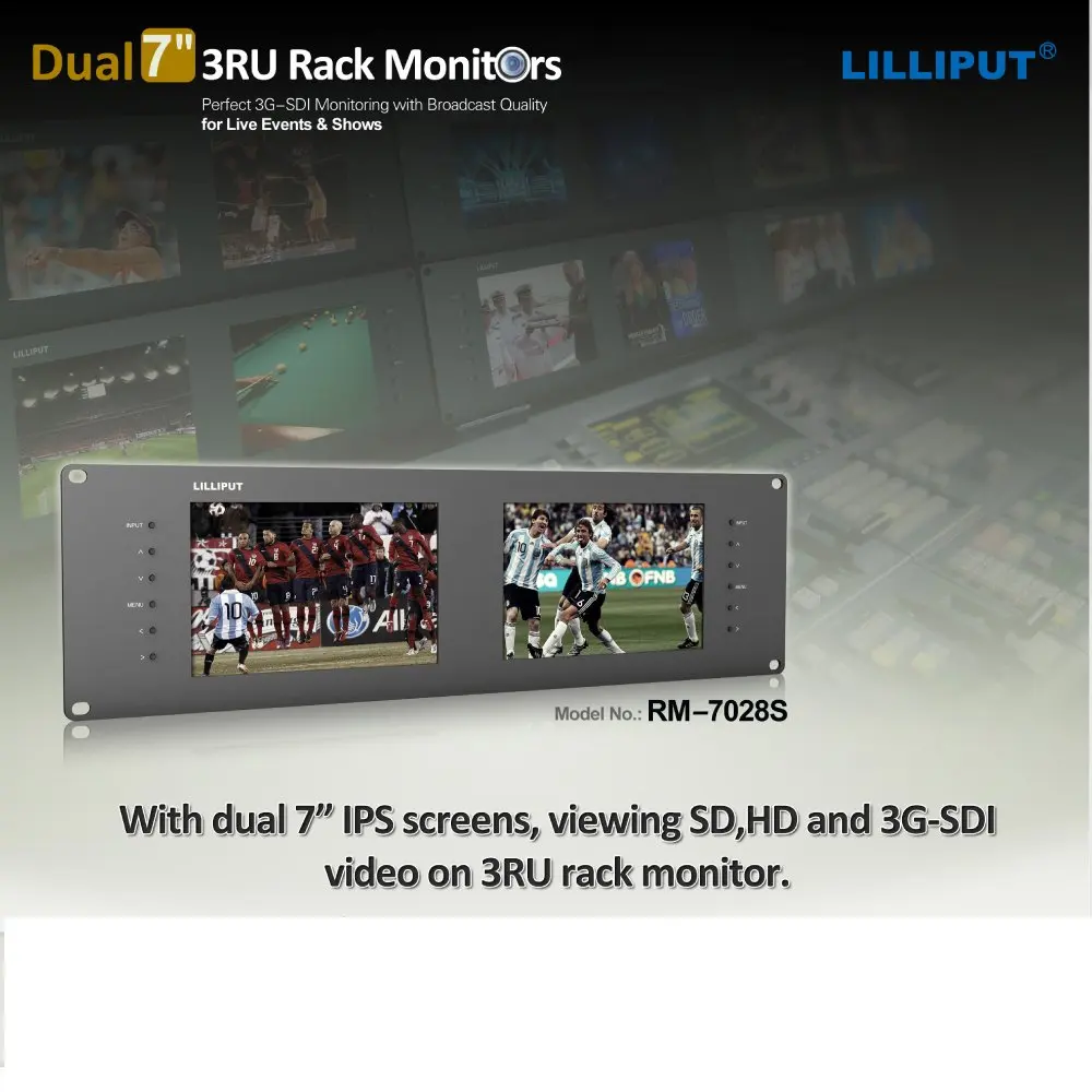 Lilliput RM-7028S Dual " 3RU Rack мониторы с двумя 7" ips экранами, просмотр SD, HD и 3G-SDI видео на 3RU Rack Monitor