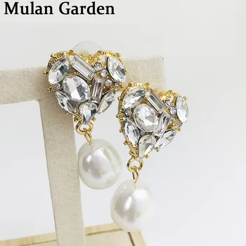

M&G Fashion Imitation Pearl Bride Earrings Heart Rhinestone Silver Color Needle Dangle Earring Women Jewelry Accessories Gift