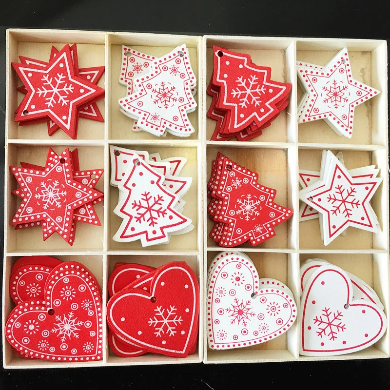 10Pcs 5cm Wooden Chistmas Tree Pendant Ornament New Year Christmas Party Decoration Noel Craft Gift Hanging Supplies