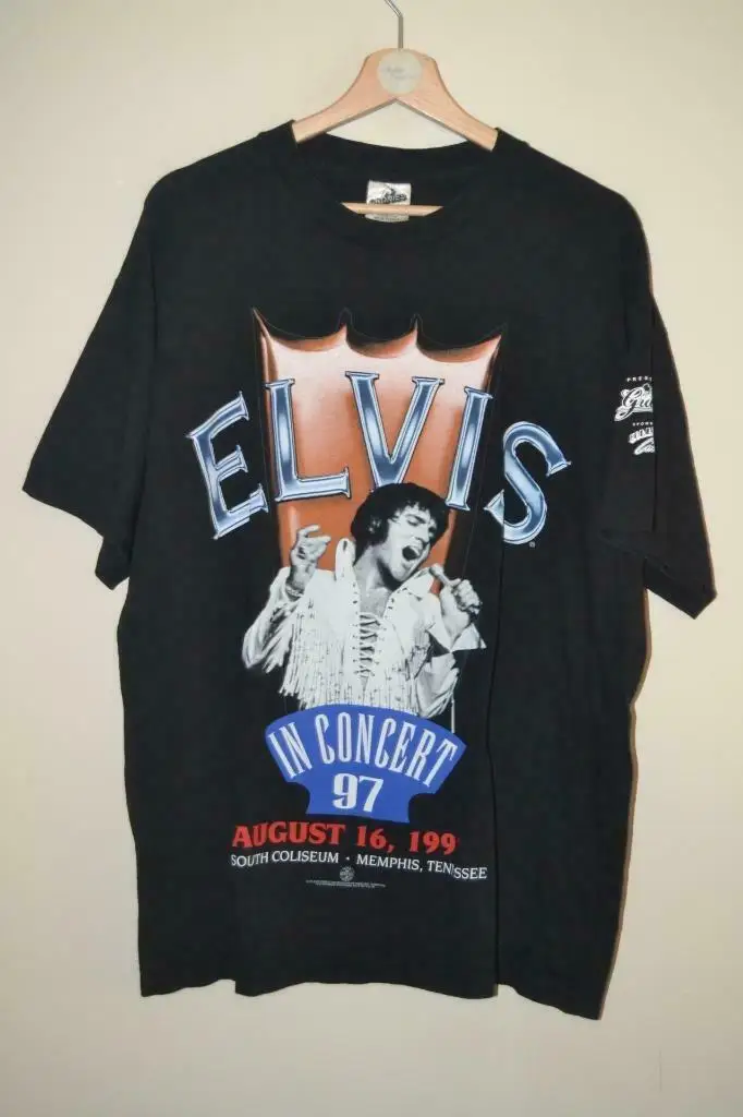 RETRO CRONIES MADE IN MENS ELVIS PRESLEY CONCERT 97 BLACK T-SHIRT XL 2019 Fashion Short Sleeve |