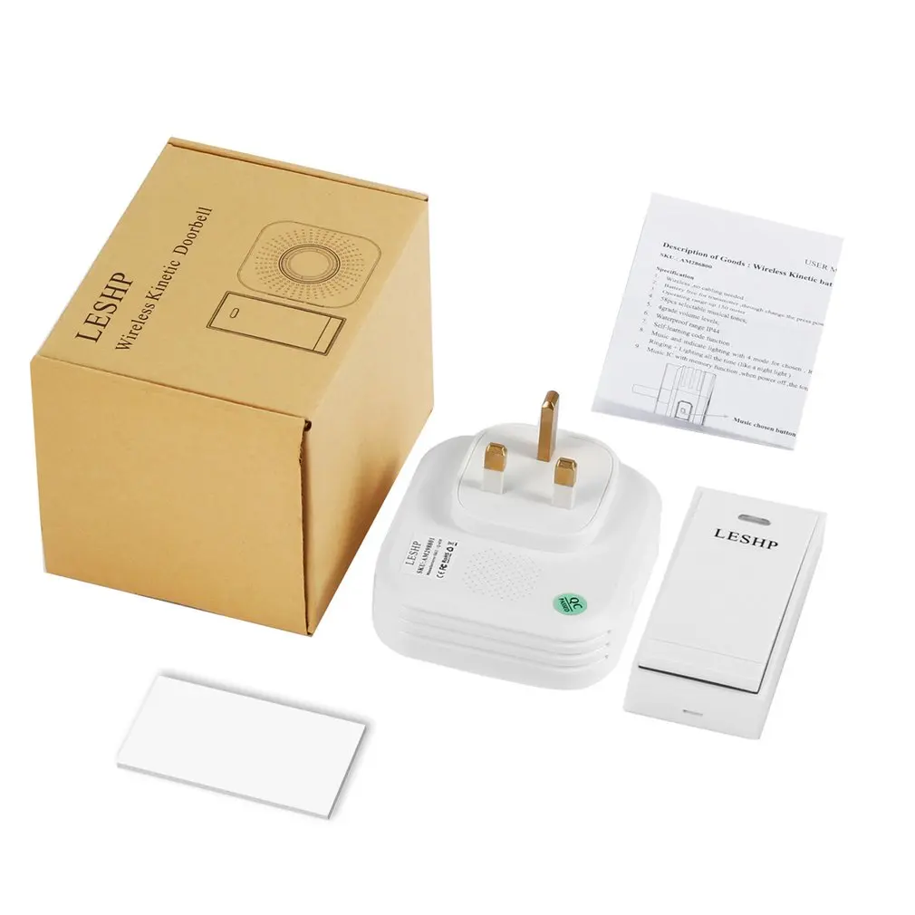 Hot/LESHP Easy to Install Music Wireless Doorbell 150M Long-distance Remote Control Night Light 58 pieces of Chord Music
