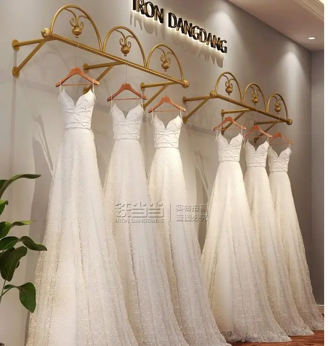 Clothing Store Hanger Golden Wedding Dress Store Display Rack Wall