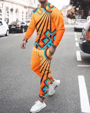 

Autumn And Winter 3D round neck sweatshirt suit color line digital two-piece set S-6XL