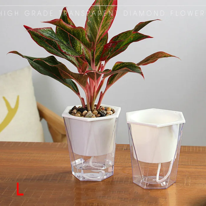 Flower Plant Pot Self Transparent Planting Watering Planter Flower Pot Water Storage Basin DC120