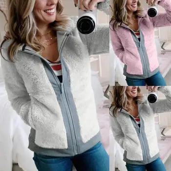

Zipper Lapel Sweatshirt Fleece Fur Coat Women Autumn Winter Warm Soft Jacket Thick Plush Overcoat Short Tops Outerwear