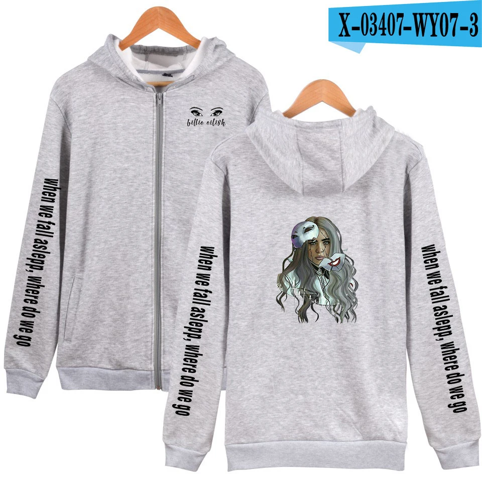 Billie Eilish Для мужчин, на молнии, со шнуровкой, на молнии, толстовки, свитшоты, куртки, пальто с длинным рукавом Повседневное мужской карман на молнии, с капюшоном, с принтами персонажей - Цвет: WY0703