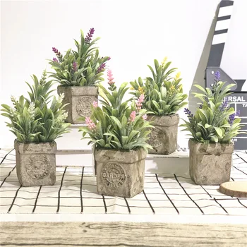

Northern European-Style Pastoral Style with Powder Lavender Artificial Flower Small Pot Plant Home Cement zhi jiang pen Decorati