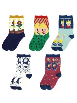 

Colorful Couples Cotton Mens women Socks Harajuku Skateboarding Kawaii cartoon avatar Popping candy Witch Snowman doll носки