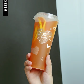 

50pcs Thickening pp injection frosted transparent milk tea juice cup 9cm caliber 500ml 700ml disposable coffee cup with lid