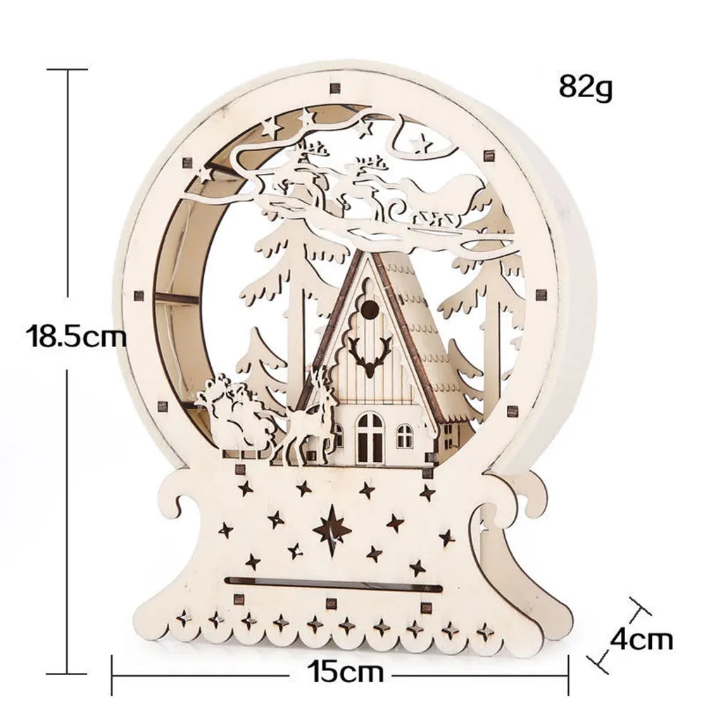 Свет деревянный дом светящиеся орнаменты светодиодный Рождественский церковный ночник идеальный подарок лампа вечерние поставки мини креативный - Цвет: deer cart