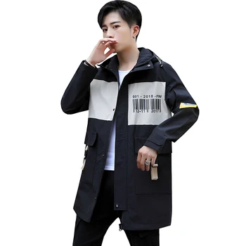 

2019 Men's Trench Coat Thick Men Hooded Printing Long Windbreaker Trench Jackets Hip Hop Street Casual Winter Coat