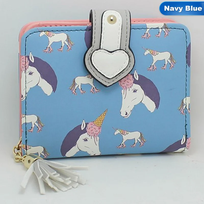 navy blue Летний Мини-короткий клатч с рисунком для девочек, милый женский органайзер для денег, модный дешевый короткий кошелек для монет, держатель для карт - Цвет: navy blue