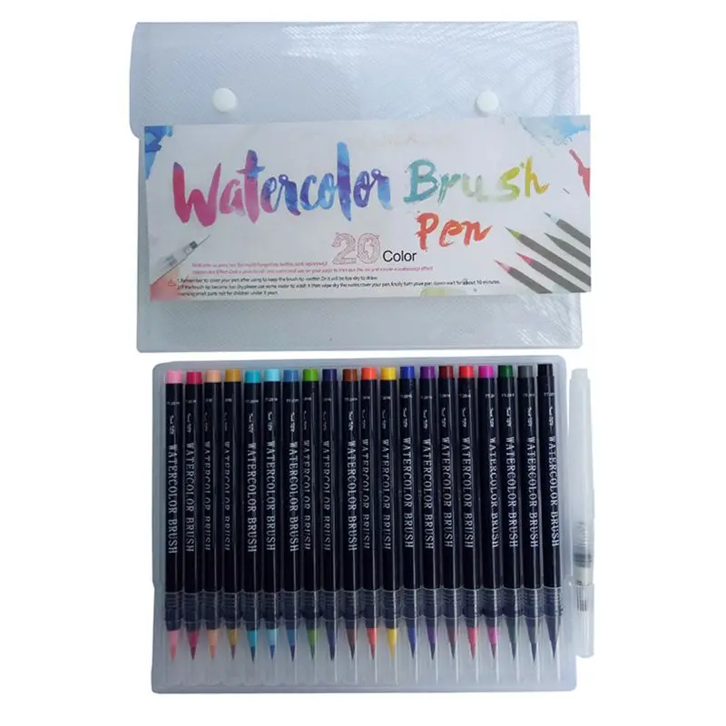 

20 Color Premium Painting Soft Brush Pen Set Watercolor Markers Pen Effect Best For Coloring Books Manga Comic Calligraphy