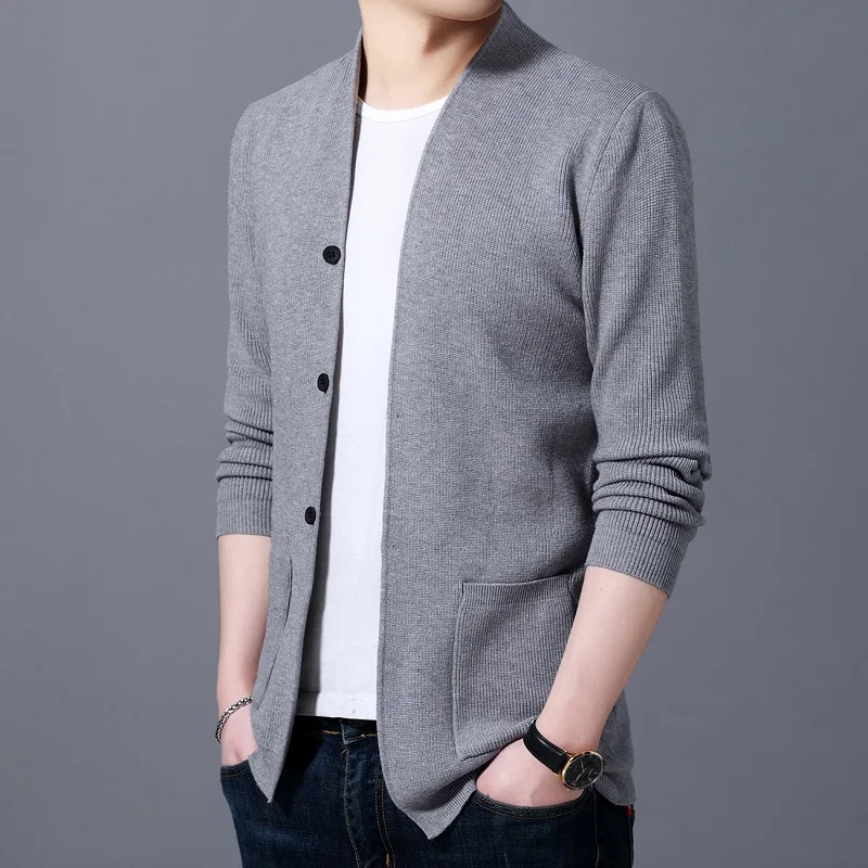 

Fashion 2020 Autumn Winter Sweater Men Korean V Neck Slim Fit Cardigan Men Long Sleeve Front Pocket Casual Men Sweaters 3XL-M
